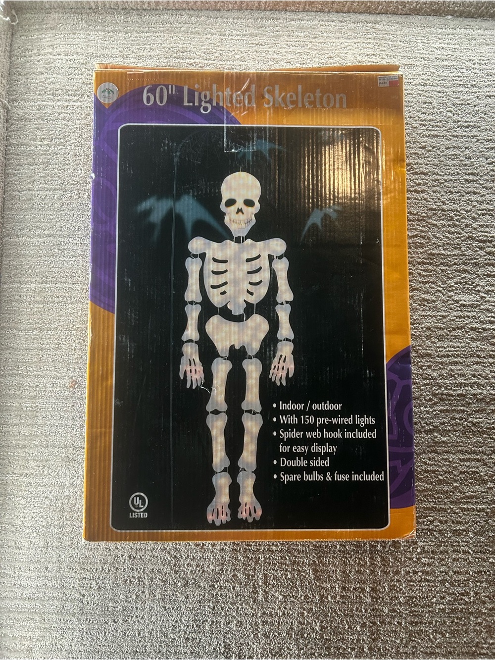 Vintage BIG 60” Light Up Skeleton Halloween Decoration Hanging Window Silhouette